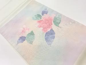 花に枝葉模様開き名古屋帯（額縁仕立て）